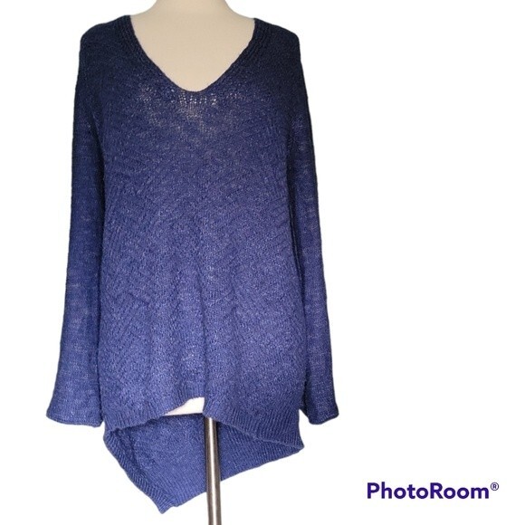 Democracy Blue Lace-up Bell Sleeve Asymmetrical/High-Low Sweater - XL - Picture 2 of 12